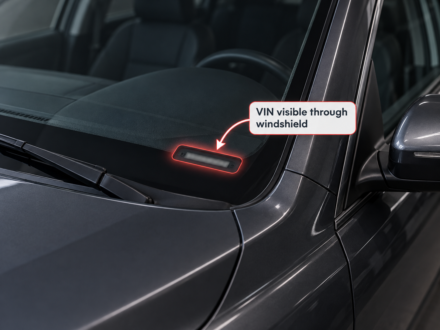 Example showing where to find the VIN through the lower driver-side windshield